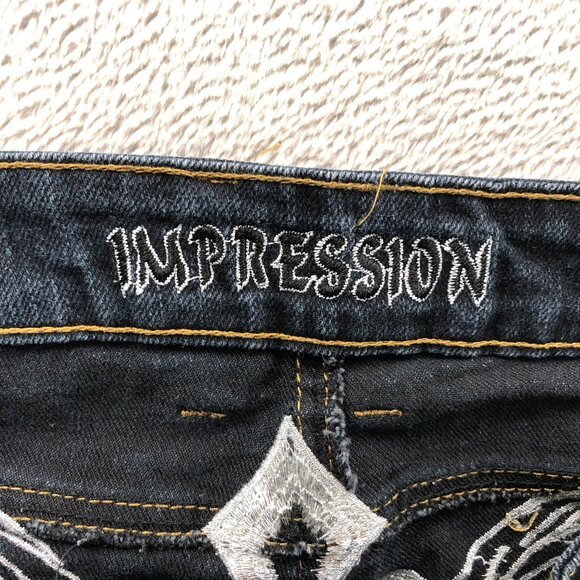 Impression Womens Embroidered Jeans Size 21 Blue Denim Angel Wings Casual Y2K - Picture 3 of 15